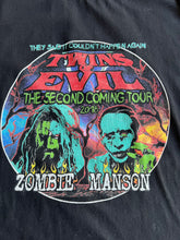 Load image into Gallery viewer, They Said It Couldn’t Happen Again Twins of Evil The Second Coming Tour 2017 Zombie and Manson tee size XXL!
