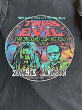 Load image into Gallery viewer, They Said It Couldn’t Happen Again Twins of Evil The Second Coming Tour 2017 Zombie and Manson tee size XXL!
